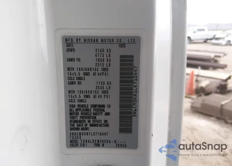 2020 Nissan Nv200 Cargo Sv Xtronic Cvt z USA, uszkodzony, nr VIN 3N6CM0KN1LK710447